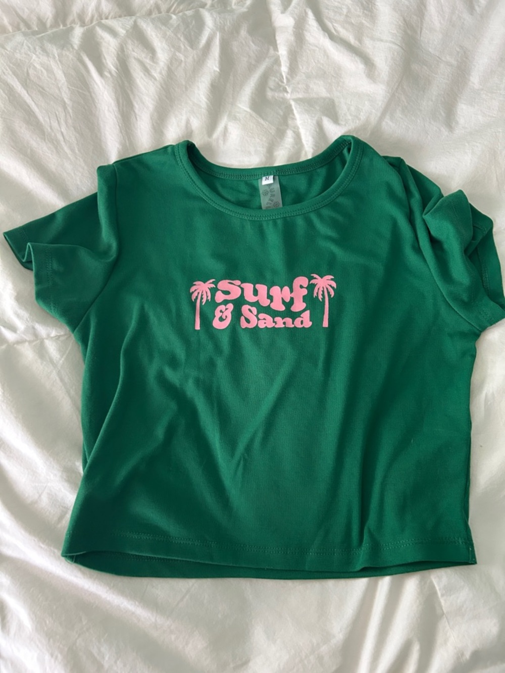 Surf & Sand Green Crop Top with Pink Logo - Women